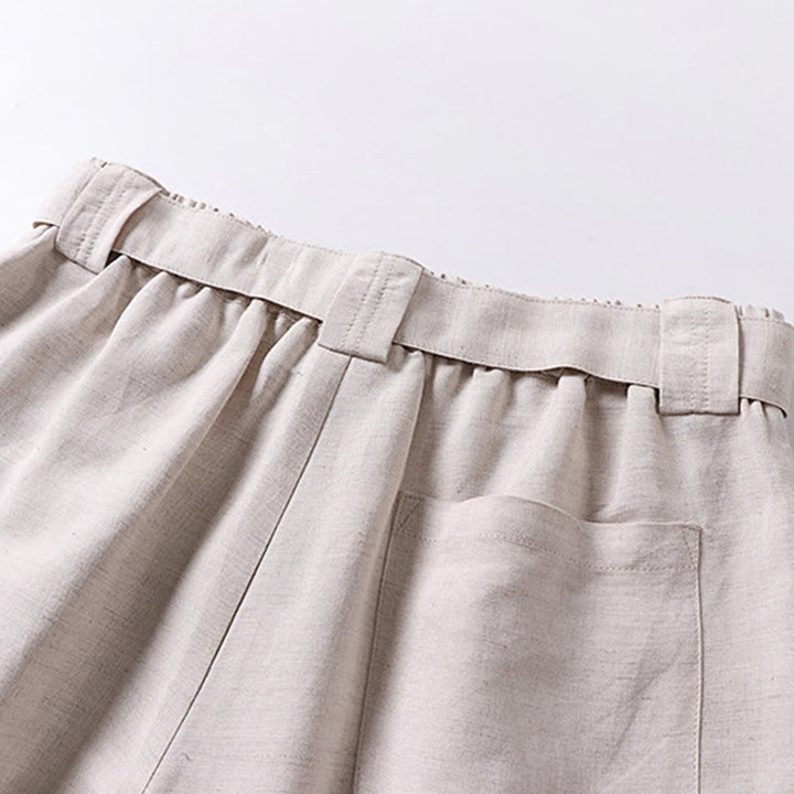 Buddha Stones Pantaloni da uomo in cotone e lino con gamba larga, tasche e design elastico in vita con cerniera estiva - image 5