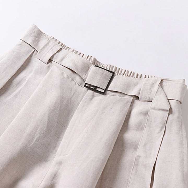 Buddha Stones Pantaloni da uomo in cotone e lino con gamba larga, tasche e design elastico in vita con cerniera estiva - image 2
