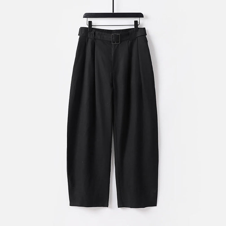 Buddha Stones Pantaloni da uomo in cotone e lino con gamba larga, tasche e design elastico in vita con cerniera estiva - Nero - US/UK/AU54, EU64 (9XL) - image 9