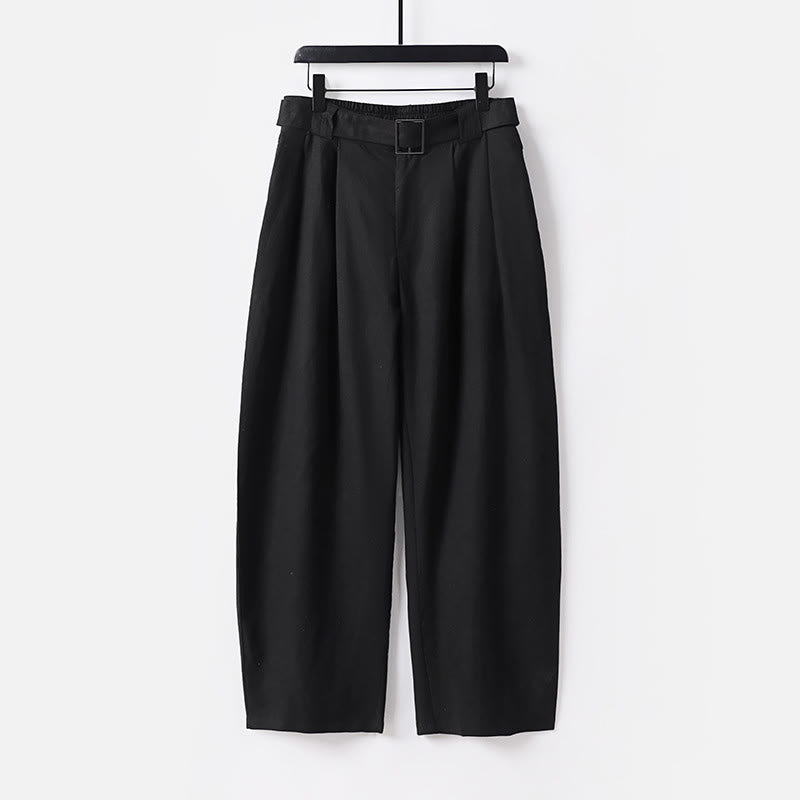 Pantaloni da uomo estivi in ​​cotone e lino a gamba larga con cerniera e elastico in vita, con motivo Buddha Stones tasche. - Nero - US/UK/AU56，EU66 (9XL) - image 9