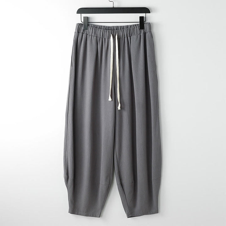 Buddha Stones Pantaloni harem da uomo estivi, tinta unita, con coulisse, alla caviglia e tasche - Grigio - US/UK/AU54, EU64 (9XL) - image 0