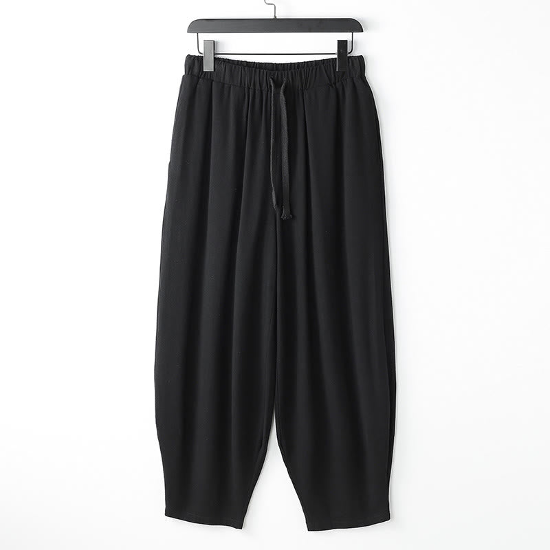 Buddha Stones Pantaloni harem da uomo estivi, tinta unita, con coulisse, alla caviglia e tasche - Nero - US/UK/AU54, EU64 (9XL) - image 1
