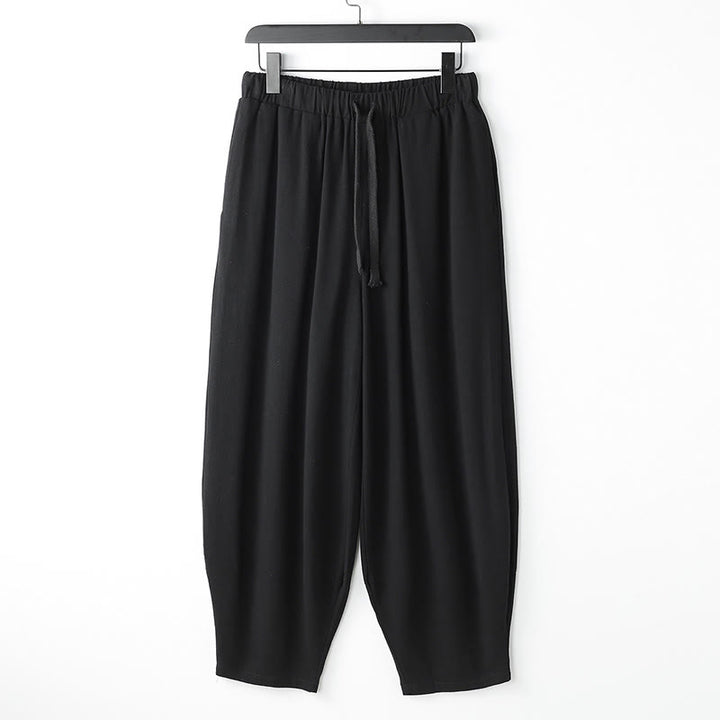Buddha Stones Pantaloni harem da uomo estivi, tinta unita, con coulisse, alla caviglia e tasche - Nero - US/UK/AU54, EU64 (9XL) - image 1
