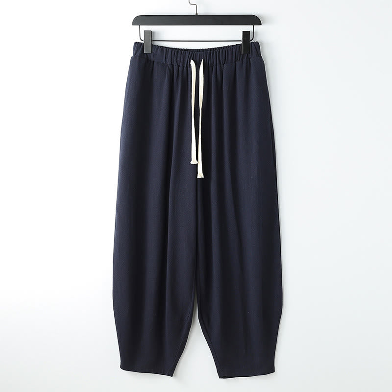 Buddha Stones Pantaloni harem da uomo estivi, tinta unita, con coulisse, alla caviglia e tasche - Blu mezzanotte - US/UK/AU54, EU64 (9XL) - image 2