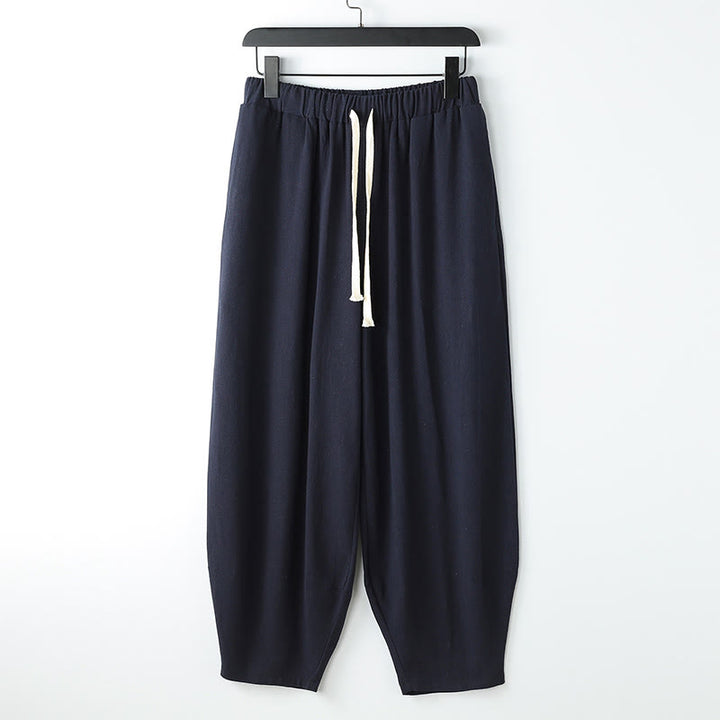 Buddha Stones Pantaloni harem da uomo estivi, tinta unita, con coulisse, alla caviglia e tasche - Blu mezzanotte - US/UK/AU54, EU64 (9XL) - image 2