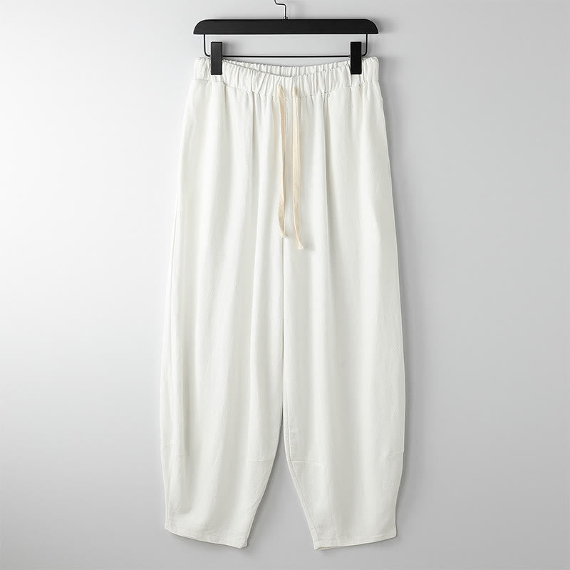 Buddha Stones Pantaloni harem da uomo estivi, tinta unita, con coulisse, alla caviglia e tasche - Bianco - US/UK/AU54, EU64 (9XL) - image 4