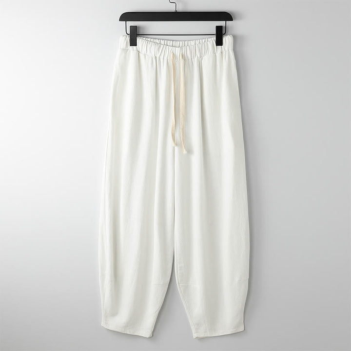 Buddha Stones Pantaloni harem da uomo estivi, tinta unita, con coulisse, alla caviglia e tasche - Bianco - US/UK/AU54, EU64 (9XL) - image 4