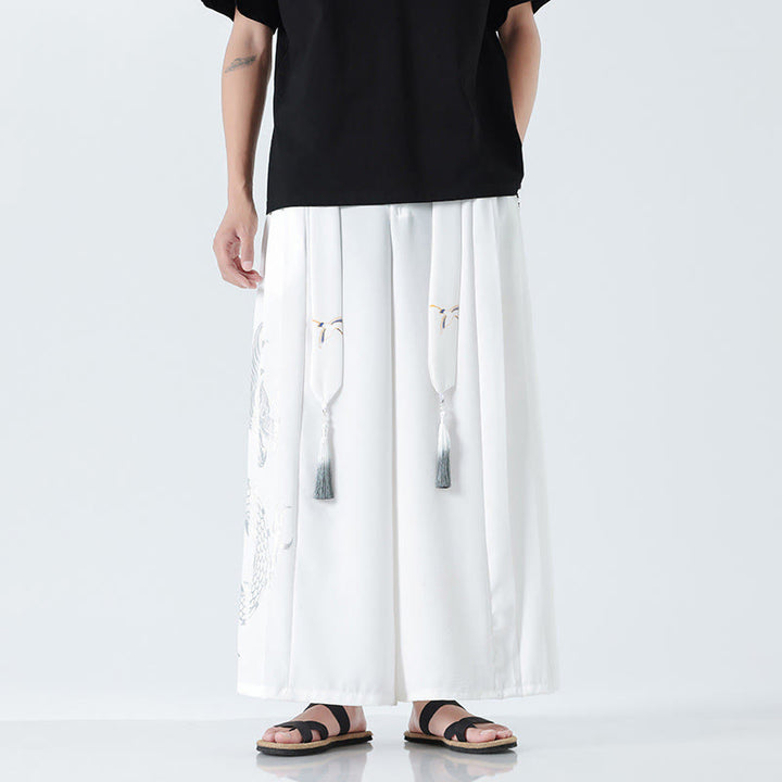 Buddha Stones Pantaloni larghi da uomo in cotone con coulisse, alla caviglia, con tasche e motivo a drago estivo - Bianco - US/UK/AU42, EU52 (3XL) - image 36