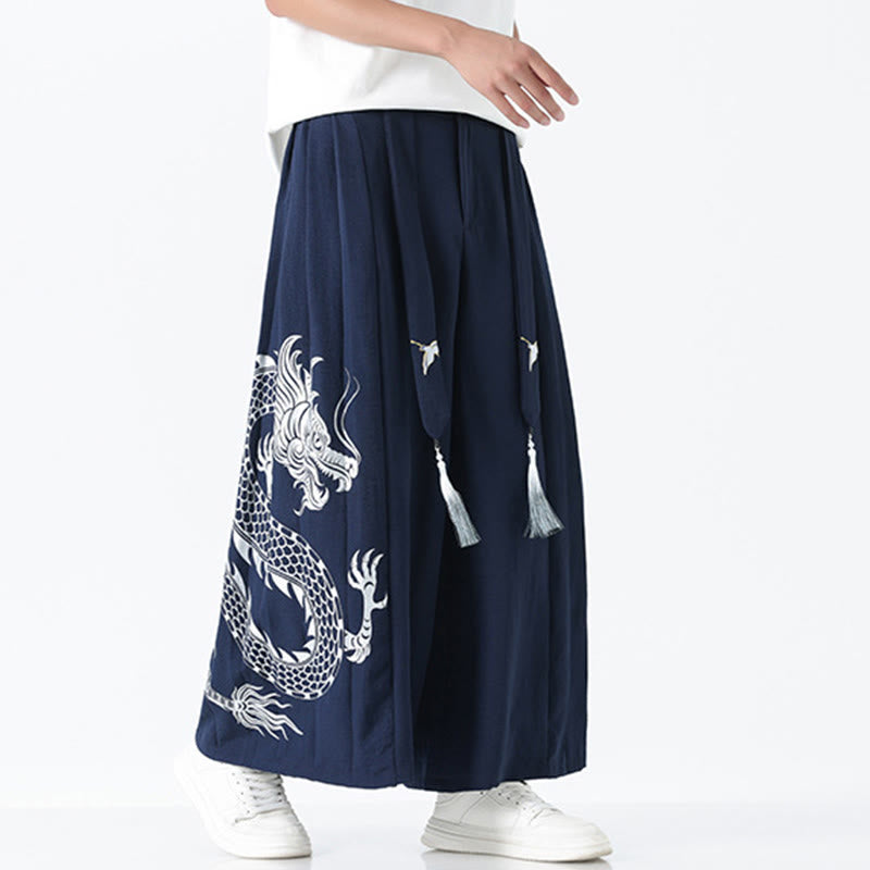 Buddha Stones Pantaloni larghi da uomo in cotone con coulisse, alla caviglia, con tasche e motivo a drago estivo - image 5