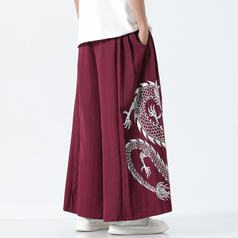 Buddha Stones Pantaloni larghi da uomo in cotone con coulisse, alla caviglia, con tasche e motivo a drago estivo - image 18