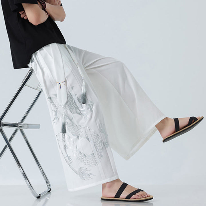 Buddha Stones Pantaloni larghi da uomo in cotone con coulisse, alla caviglia, con tasche e motivo a drago estivo - image 43