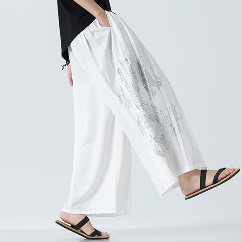 Buddha Stones Pantaloni larghi da uomo in cotone con coulisse, alla caviglia, con tasche e motivo a drago estivo - image 42