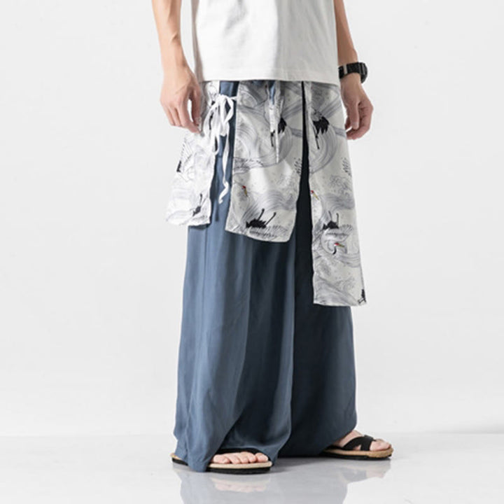 Buddha Stones Pantaloni da uomo in cotone con gamba larga e tasche, modello gru volante estivo - image 12