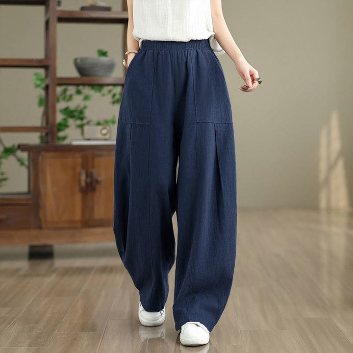 Buddha Stones Pantaloni da donna in cotone e lino tinta unita con gamba dritta e tasche - SteelBlue - US8-10, UK/AU12-14, EU40-42 (2XL) - image 15