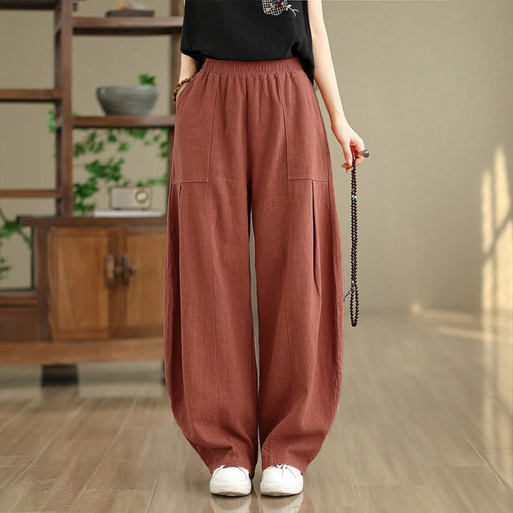 Buddha Stones Pantaloni da donna in cotone e lino tinta unita con gamba dritta e tasche - Salmone chiaro - US8-10, UK/AU12-14, EU40-42 (2XL) - image 7