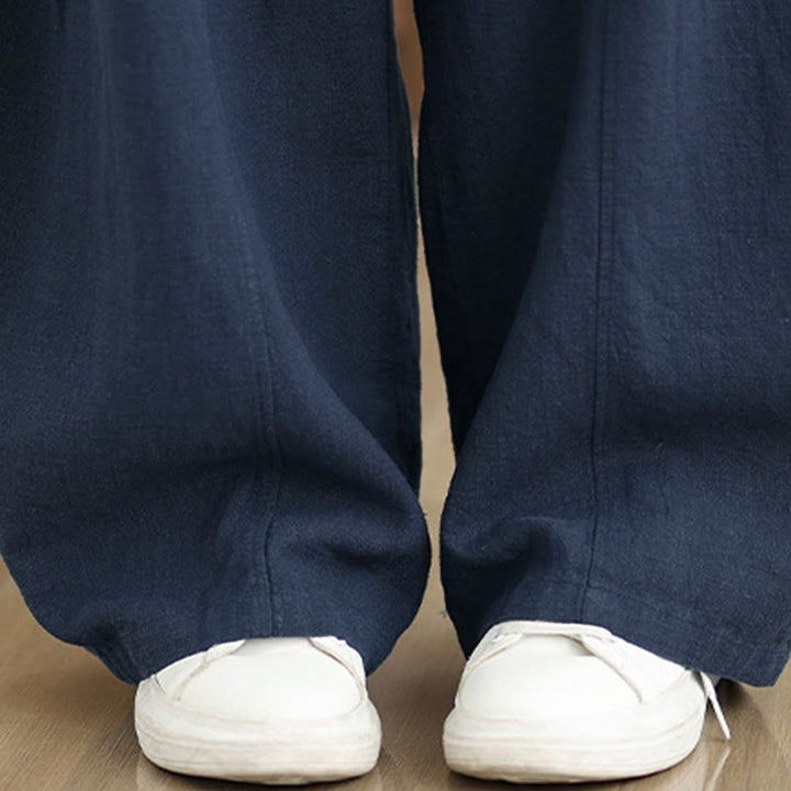 Buddha Stones Pantaloni da donna in cotone e lino tinta unita con gamba dritta e tasche - image 28