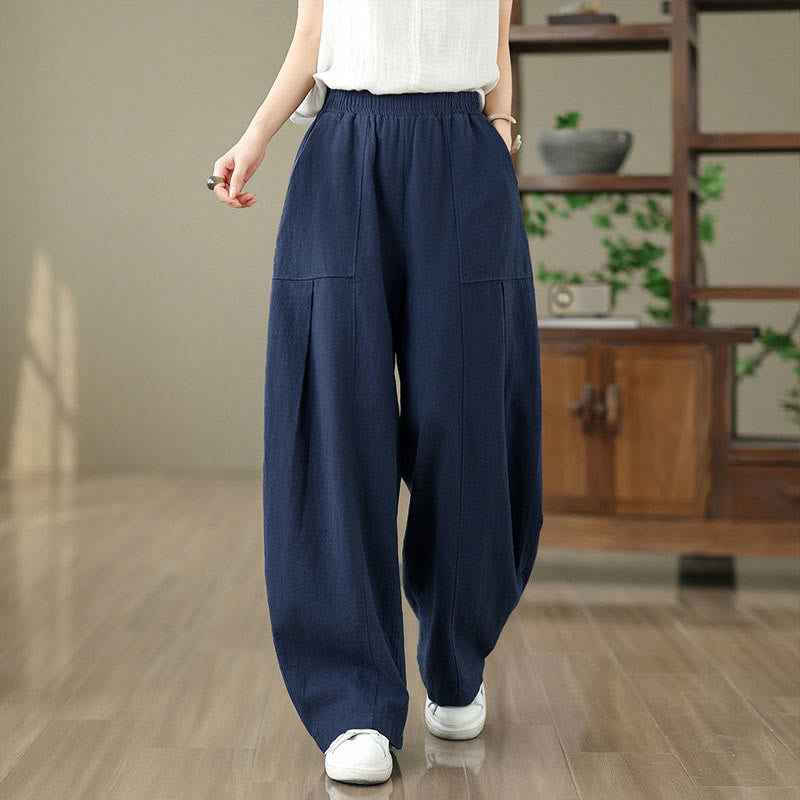 Buddha Stones Pantaloni da donna in cotone e lino tinta unita con gamba dritta e tasche - image 20