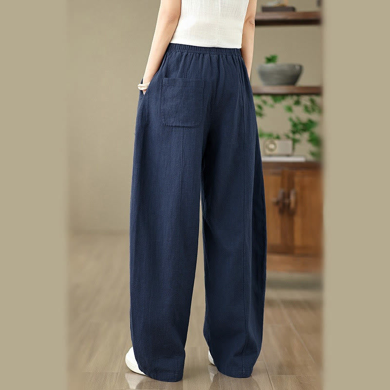Buddha Stones Pantaloni da donna in cotone e lino tinta unita con gamba dritta e tasche - image 18