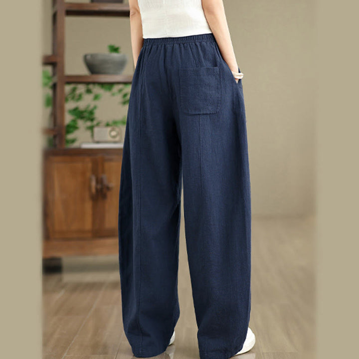 Buddha Stones Pantaloni da donna in cotone e lino tinta unita con gamba dritta e tasche - image 21