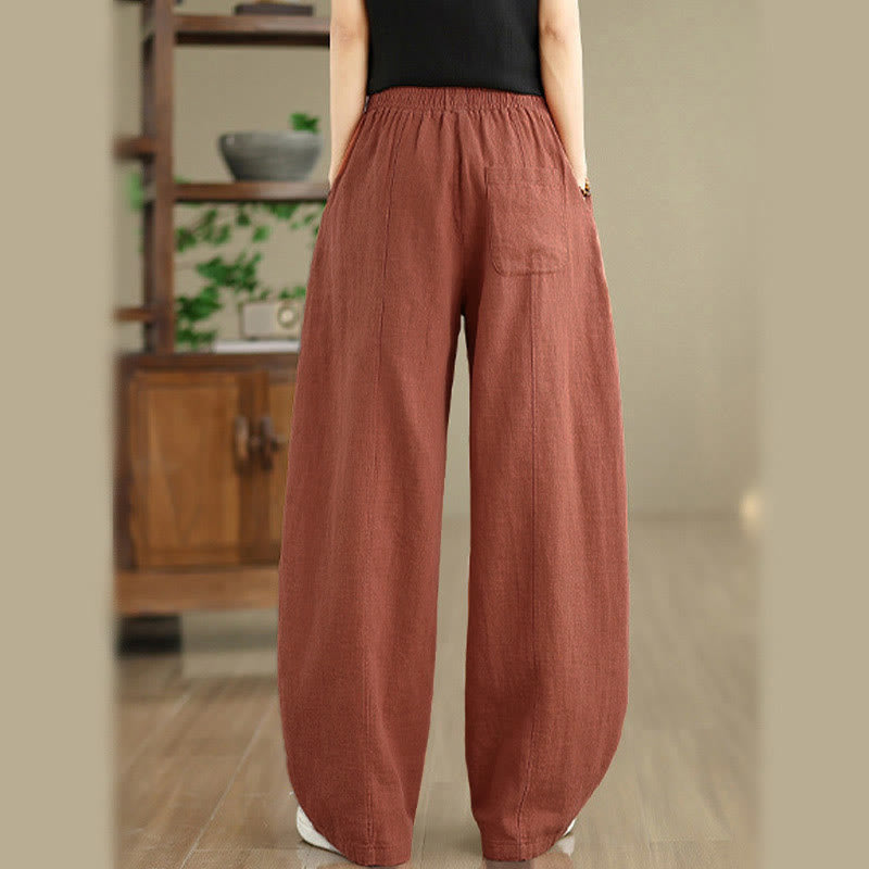 Buddha Stones Pantaloni da donna in cotone e lino tinta unita con gamba dritta e tasche - image 10