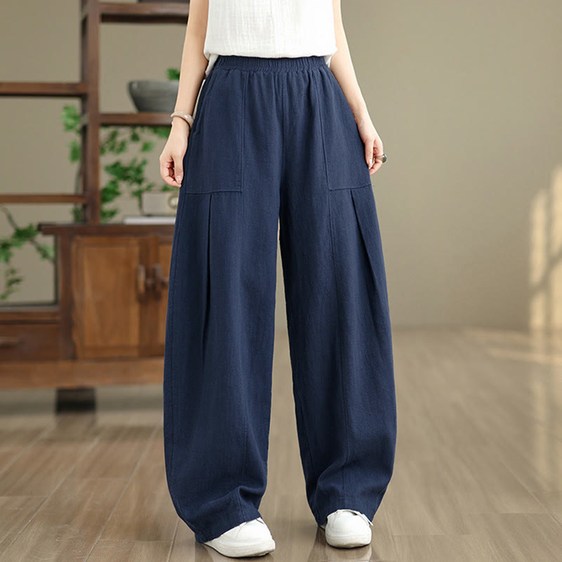 Buddha Stones Pantaloni da donna in cotone e lino tinta unita con gamba dritta e tasche - image 17