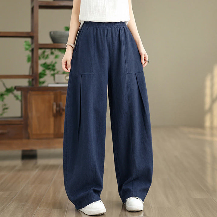 Buddha Stones Pantaloni da donna in cotone e lino tinta unita con gamba dritta e tasche - image 17