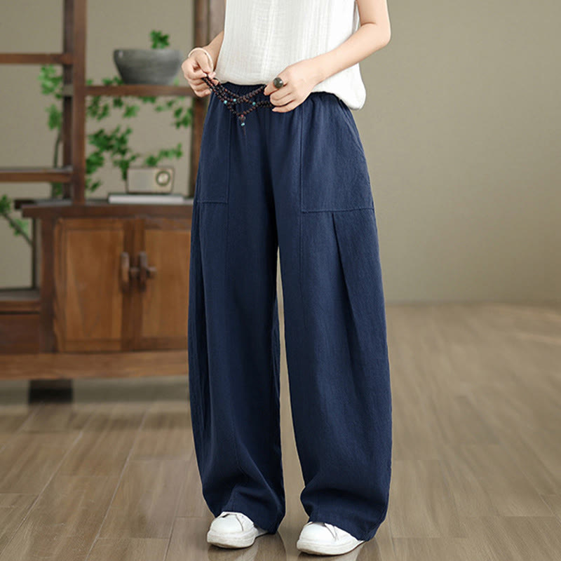 Buddha Stones Pantaloni da donna in cotone e lino tinta unita con gamba dritta e tasche - image 19