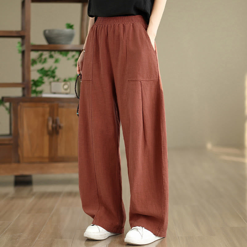 Buddha Stones Pantaloni da donna in cotone e lino tinta unita con gamba dritta e tasche - image 11