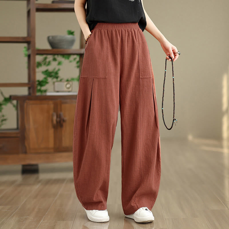 Buddha Stones Pantaloni da donna in cotone e lino tinta unita con gamba dritta e tasche - image 12