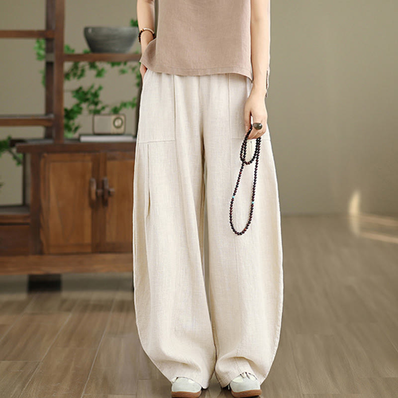 Buddha Stones Pantaloni da donna in cotone e lino tinta unita con gamba dritta e tasche - Biancheria - US8-10, UK/AU12-14, EU40-42 (2XL) - image 0