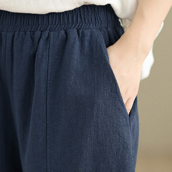 Buddha Stones Pantaloni da donna in cotone e lino tinta unita con gamba dritta e tasche - image 25