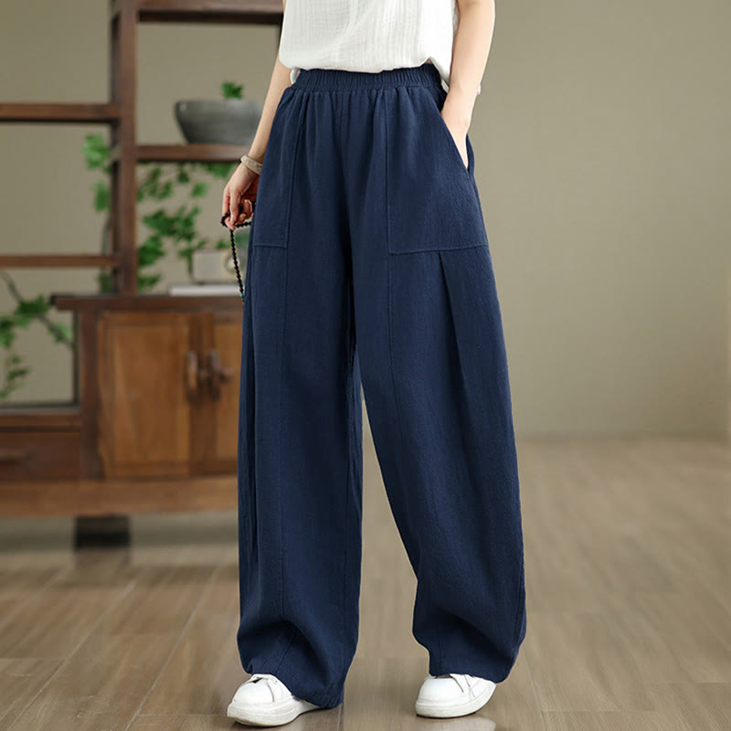 Buddha Stones Pantaloni da donna in cotone e lino tinta unita con gamba dritta e tasche - image 16