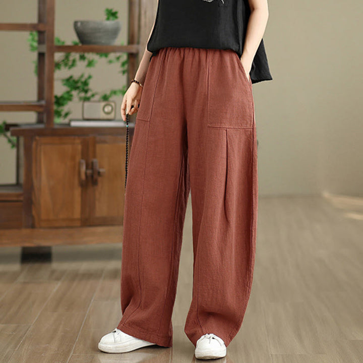 Buddha Stones Pantaloni da donna in cotone e lino tinta unita con gamba dritta e tasche - image 14