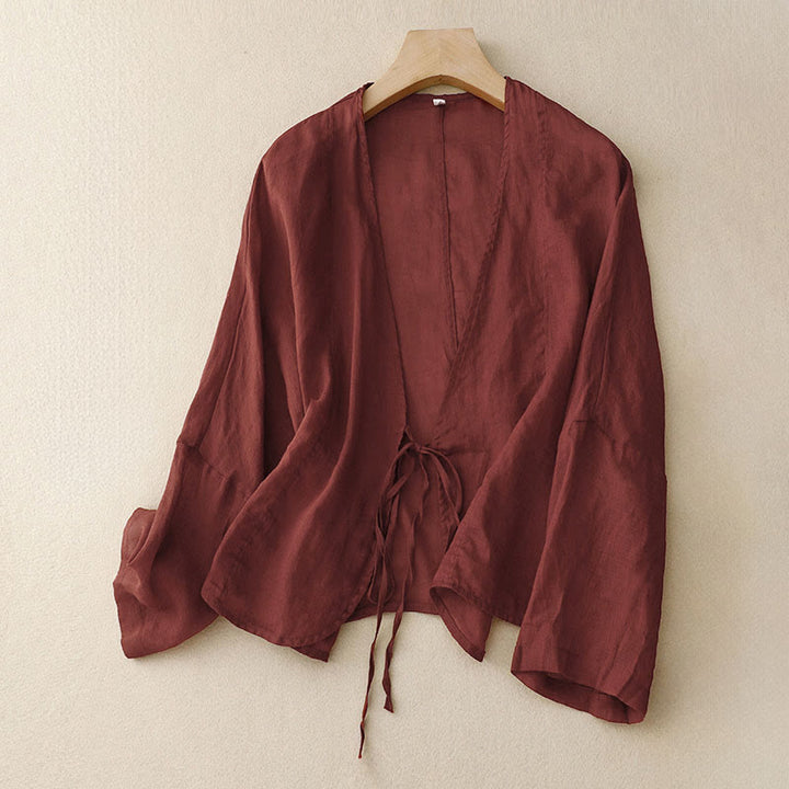 Buddha Stones Kimono estivo da donna con maniche lunghe e lacci, aperto sul davanti - Rosso scuro - US12, UK/AU16, EU44 (XL) - image 0