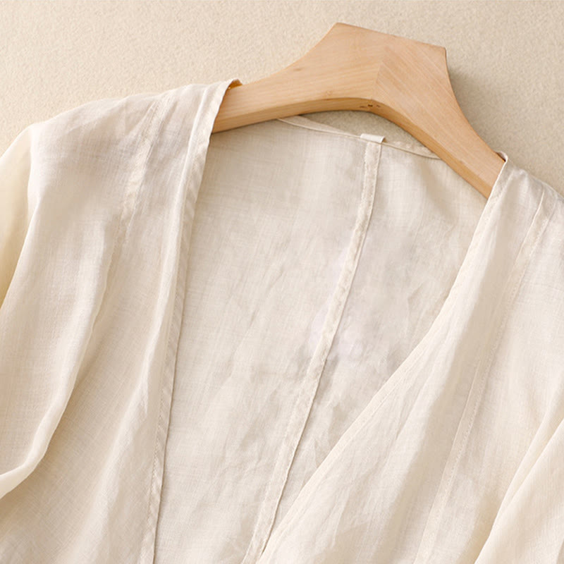 Kimono da donna estivo a maniche lunghe con allacciatura frontale e stampa Buddha Stones. - image 7