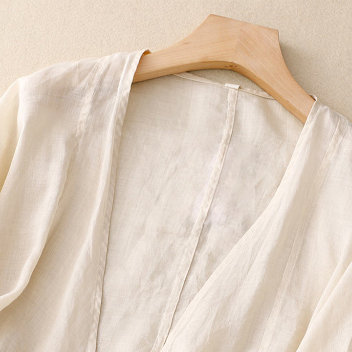 Kimono da donna estivo a maniche lunghe con allacciatura frontale e stampa Buddha Stones. - image 7