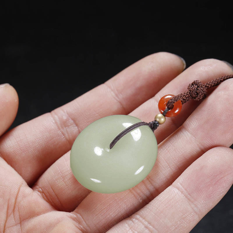 Collana con ciondolo con fibbia della pace in giada bianca Hetian con Buddha Stones rotonde e benedizione - image 9