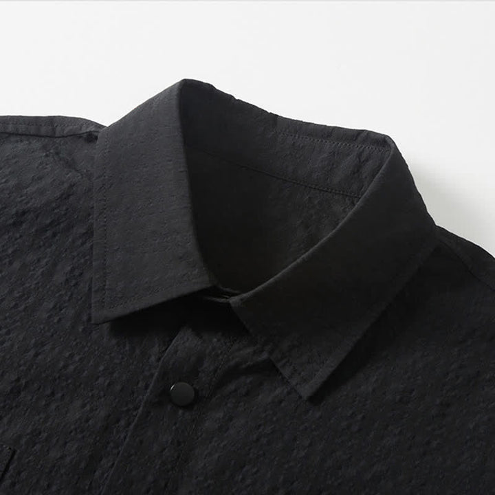 Buddha Stones Camicie da uomo con risvolto, maniche lunghe, bottoni, tinta unita e strutturate, con tasca - image 3