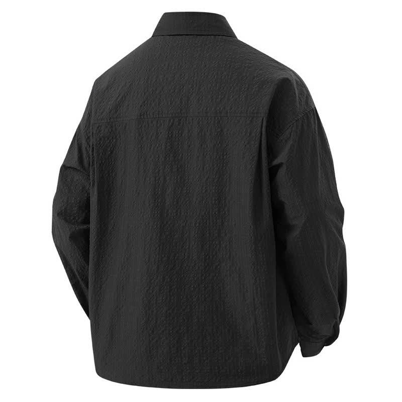 Buddha Stones Camicie da uomo con risvolto, maniche lunghe, bottoni, tinta unita e strutturate, con tasca - image 2