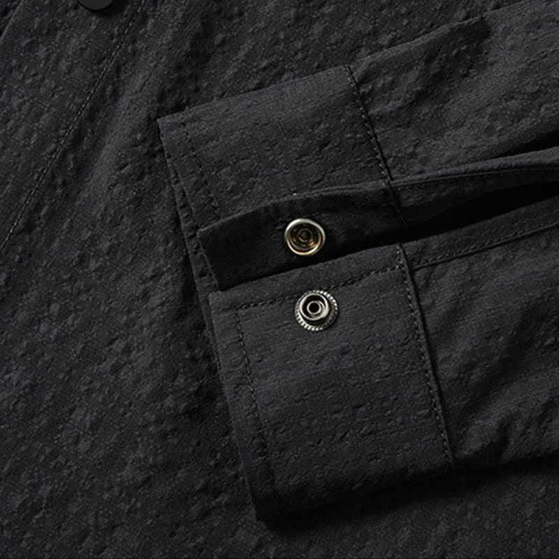 Buddha Stones Camicie da uomo con risvolto, maniche lunghe, bottoni, tinta unita e strutturate, con tasca - image 6