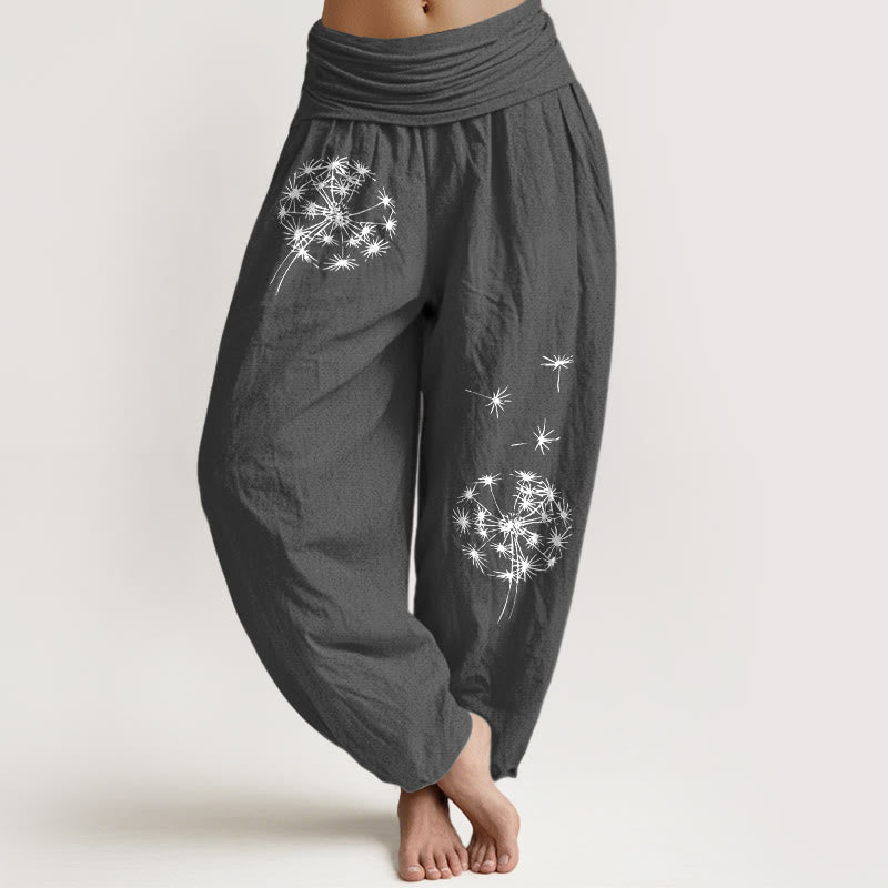 Buddha Stones Pantaloni harem da donna in puro cotone con elastico in vita e motivo a tarassaco - Grigio tenue - US16, UK/AU20, EU48 (3XL) - image 0
