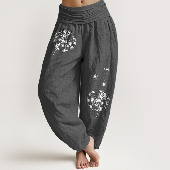 Buddha Stones Pantaloni harem da donna in puro cotone con elastico in vita e motivo a tarassaco - Grigio tenue - US16, UK/AU20, EU48 (3XL) - image 0