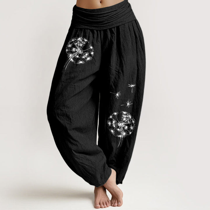 Buddha Stones Pantaloni harem da donna in puro cotone con elastico in vita e motivo a tarassaco - Nero - US16, UK/AU20, EU48 (3XL) - image 5