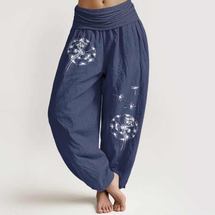 Buddha Stones Pantaloni harem da donna in puro cotone con elastico in vita e motivo a tarassaco - Blu ardesia scuro - US16, UK/AU20, EU48 (3XL) - image 8
