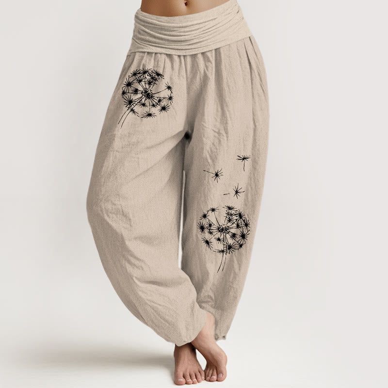 Buddha Stones Pantaloni harem da donna in puro cotone con elastico in vita e motivo a tarassaco - Tan - US16, UK/AU20, EU48 (3XL) - image 11
