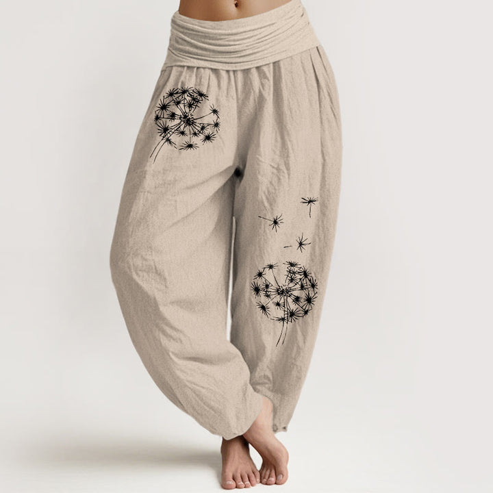 Buddha Stones Pantaloni harem da donna in puro cotone con elastico in vita e motivo a tarassaco - Tan - US16, UK/AU20, EU48 (3XL) - image 11