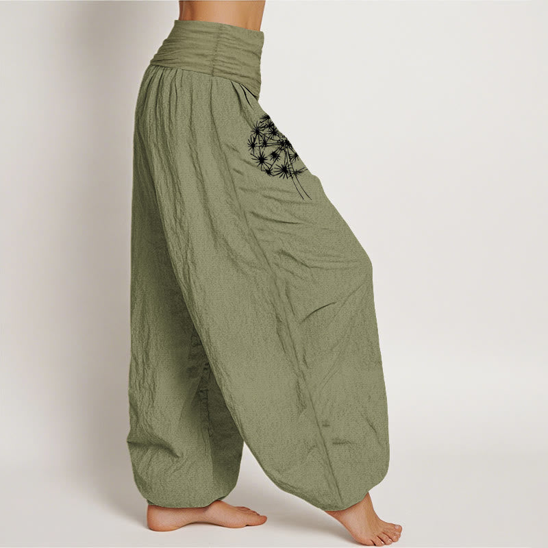 Buddha Stones Pantaloni harem da donna in puro cotone con elastico in vita e motivo a tarassaco - image 16