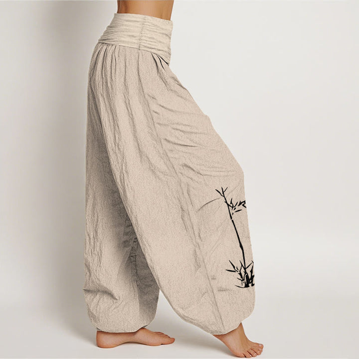 Buddha Stones Pantaloni harem da donna in puro cotone con elastico in vita e motivo a farfalla in bambù - image 13