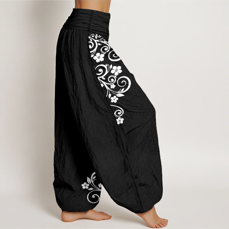 Buddha Stones Pantaloni harem da donna in puro cotone con elastico in vita e motivo floreale elegante - image 2