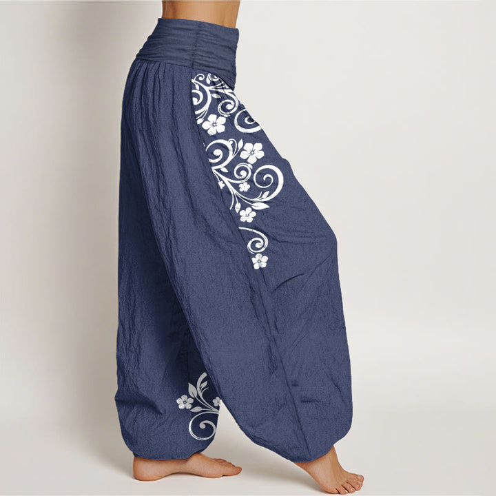 Buddha Stones Pantaloni harem da donna in puro cotone con elastico in vita e motivo floreale elegante - image 7